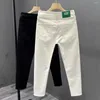 Jeans voor heren, slim fit cropped broek, witte man cowboybroek, skinny, effen, strakke pijp, katoen, grote maten denim in Koreaanse stijl