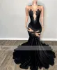 Sexy Spitzenapplikationen mermaid schwarzes Mädchen Prom Kleid Veet Perlen bloße Mesh Abschluss formelle Party Abendkleider Robe de Bal