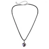 Chains Glass Crystal Love Heart Pendant Necklace Black Leathers Cord Clavicle Chain