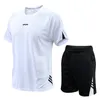 Sports suit mens summer short sleeved quick drying running clothes basketball football training fitness morning 240313