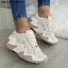 Casual Shoes 2024 Spring and Autumn Breattable Womens Shoes Casual Platform Sneakers Lace Up Thick Bottom Low Canvas Casual Shoes Hot Sale Q240320