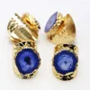 Cluster Rings Blue Sunflower Agate Druzy Quartz Adjustable Ring Women Irregualr Raw Stone Gold Color Open Finger Fashion Jewelry
