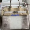 Tygväskor Himalaya Crocodile Handbag äkta Dragon talisman Himalayan grå vit krokodil hud kvinnors väska äkta platina väska importerad f har logotyp hbyi1j