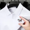 Herrpolos bomull långärmad polo skjorta vår höst trend koreansk utgåva mode hund broderi casual lapel t-shirt