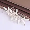 Tiaras Silver Color Leaf Flower Hair Jewelry Wedding Hair Comb Accessories Women Hair Comb Handmade Bridal Headpieces Decoration Gift Y240320