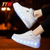 Skor 2023 rullskridskor USB -laddning barn sneakers pojke flickor gåva led lätta skor med 2 hjul konvertibla sport flygskor blixt