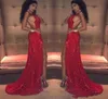 Glittering Mermaid Red Sequined Prom Dresse 2019 Deep VNeck Open Backless Party Dress Sexy Side Split Sweep Train Formal Evening 7433055