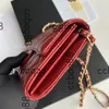 Designer de luxo Classic mini -glap caviar couro vermelho rosa saco woc carteira em hardware de metal dourado matelasse crossbody bolsa de bolsa de carteira multi -Pochette Pocket 18x10cm