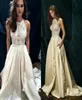 2 sztuki boho sukienki ślubne suknie ślubne 2021 Linia zamiatanie pociągu kantarki koronkowe aplikacje iluzja stanika Long Beach Bride sukienka PLU9280294