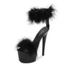 Klänningskor sommar kvinnor sandaler mode kik tå hög häl 17 cm elegant plattform päls kvinnlig parti svartrosa h240321h9a1rdxg