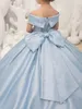 Hellblaue Blumenmädchenkleider mit einfacher Schleife, elegantes Prinzessin-Satin-Ballkleid für Kindergeburtstagsfeier, Erstkommunionkleid 240309