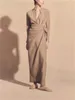 Ensemble chemisier à lacets pour femmes, jupe enveloppée irrégulière ou col montant, boutons recouverts, chemise Slim Vintage, 2024