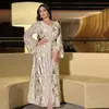 Cx107 Middle East Apparel 2021 Fall New Muslim Gilded Long Gown Womens Two-piece Dress with Belt Turkey Arabic