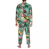 Men's Sleepwear Rose Floral Print Pajamas Set Vintage Flowers Kawaii Long Sleeve Daily 2 Piece Home Suit Big Size XL 2XL