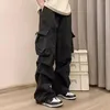 Męskie spodnie proste stylowy ładunek z wieloma kieszeniami luźne elastyczne talii modne spodnie streetwearne do bioder