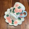 Tassen Europäische Rose Garten Stil Teekanne Teetasse Kreative Bär Kaffee Und Untertasse Set Handbemalte Keramik Nachmittag Tasse