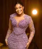 Aso Ebi 2024 Lilac Sheath Prom Dress Beaded Lace Sexy Evening Formal Party Second Reception Birthday Engagement Gowns Dresses Robe De Soiree es