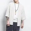 Chemises décontractées pour hommes 2024 Style chinois Vêtements d'été Couleur unie Hanfu Cardigan Chemise Lâche Linge Beau Loisirs Sports Blanc