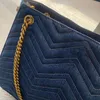 Women Fashion Medium Crossbody Designer Bag New Italy Brand Luxury Detachable Gold Chain Tote Bag High Quality Blue Color Canvas V Shaped Shoulder Bag