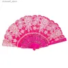 Electric Fans Folding Handheld Fan Classic Flower Design Lace Silk Chinese Style Handheld Fan Dance Party Gift Vintage GiftY240320