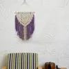 Tapisseries kampanj! Macrame Bohemian Wall Hanging Tapestry Handgjorda bomullsbeige Lila för lägenhet vardagsrum heminredning