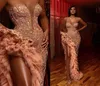 Blush Pink Crystal Beaded Beade Sukienki bal maturalne seksowne ukochane boczne dzielone wieczorne suknia koronkowa aplikacja afrykańska formalna impreza WE7346079