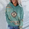 T-shirts voor dames Dames casual geometrische paardenprint met lange mouwen en trekkoord Pullover Tops Etnische stijl sweatshirt met capuchon