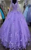 Glitter Lavender Quinceanera Sukienki Spaghetti Pasek z opakowaniem Słodki 15 suknie 2022 3D Flower Beados Vestidos 16 Prom Party Wears6607104