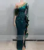Hunter Green Aso Ebi Ebi Mermaid Sukienki wieczorowe z boku podzielone na ramię Paleśnięcia Parging Plus Size PROM African Party Gown8133600