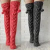 Vrouwen Sokken Winter Dikke Kabel Gebreide Dij Hoge Pluche Bal Strik Over De Knie Voor Extra Lange Kousen Boot Cover Effen Been