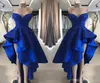 Royal Blue High Low Prom Cocktail Dresses Real Image En linje pärlor applikationer älskling asymmetrisk långa hom comande klänningar4036734