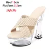 Klänningskor Led Light Up Transparent High Heels 15cm Square Heel Summer Sandals Womens Platform Luminous Club Fashion Weave Slippers H240321FQXQ69YB