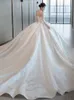 New White Wedding Dresses Sexy Off Shoulder Bridal Gowns A Line Sweep Train Applique Custom Lace Up Plus Size Satin Beaded Ball Princess Wed Gown 403