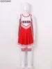 Ärmelloses Tanzkostüm für Mädchen, Cheerleading-Uniform, Kinder-Cheerleader-Outfit, Rundhalsausschnitt, Kleid mit Buchstabendruck, Blume und Socken 240305