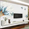 Wallpapers Modern Simple Blue Flower Butterfly Oil Painting Mural Wallpaper Living Room TV Sofa Background Wall Home Decor Papel De Parede