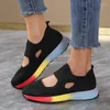 Sapatos casuais mulheres mulher plataforma tênis oco tecido correndo dazzle cor combinar sola senhoras mocassins tamanho 45 neon