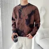 Herrenpullover, kontrastierender, warmer Pullover/hochwertiger Herbst-Winter-Batik-Pullover mit Rundhalsausschnitt, lockerer Business-Casual-Pullover mit Rautenmuster