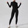 Fashion Zipper Long Sleeve Fitness Overalls Women Sportswear Quick-dry Gym Yoga Jumpsuit Black Sport Set Women Outfit 240311