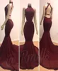 Nouvelles robes de soirée de bal bordeaux 2019 vrais mannequins licou cou dos ouvert sexy coupe côté appliques paillettes longue train soirée 2634179