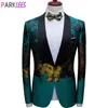 Hommes de luxe imprimé floral robe verte Blazers un bouton châle revers hommes smoking costume veste dîner de mariage Costume Homme 240318