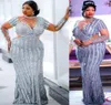 2021 Plus Size Arabic Aso Ebi Silver Luxurious Sparkly Prom Dresses Sheer Neck Sequined Evening Formal Party Second Reception Gown8896650