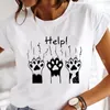 Schwarze Katze bedruckte T-Shirts für Damen, Kleidung, weißes T-Shirt, Y2k-Kurzarm, süßes Grafik-T-Shirt, Sommer, übergroßes, lässiges T-Shirt