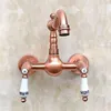 Kitchen Faucets Antique Red Copper Brass Wall Mount Bathroom Sink Vessel Faucet Swivel Spout Cold Mixer Water Tap 2rg033