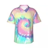 Men's Casual Shirts Midnight Blue Tie Dye Shirt Retro Hippie Print Elegant Summer Male Short-Sleeve Vacation Fashion Oversized Blouses