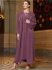 Etniska kläder Autumn Muslim Party Dress for Women Abaya 2 Piece Set Diamond Jalabiya Ramadan Long Dresses Woman Lace-Up Vestidos Robe 2024