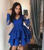 2019 Royal Blue Short Cocktail Party Dreest Tiered Satin Skirt Custom Made Homecoming Dresses Cheap4523179
