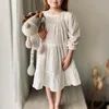 100% algodão meninas em camadas plissado vestido primavera outono crianças casual solto manga longa branco doce vestidos de princesa tz78 240311