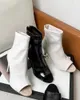 Sandálias moda peixe boca toe mulheres botas preto e branco fino salto alto zíper design confortável macio