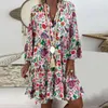 Robes décontractées Robe de plage de mode Boutons d'été Imprimé fleuri Mini à volants respectueux de la peau
