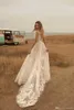 sexy les plus nouvelles robes de mariée V couche dentelle appliquée robe de mariée boho country une ligne robe de mariée robes de marie
